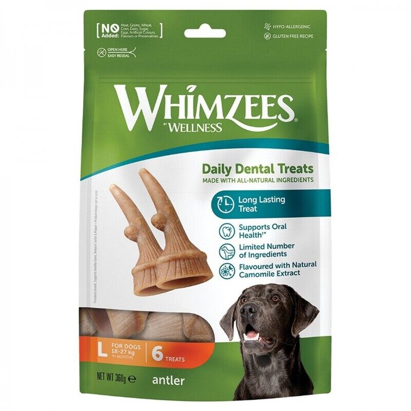 

Whimzees Dog Treat Occupy Antler Natural Dental Chews - L - 6pcs