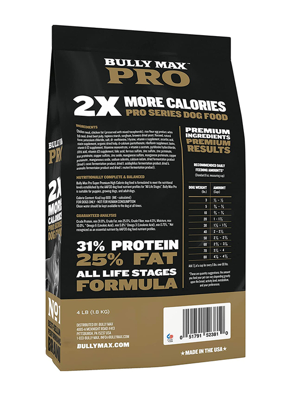 Bully Max Pro Series High Calories 31/25 Chicken Flavour Dog Dry Food, 1.8 Kg