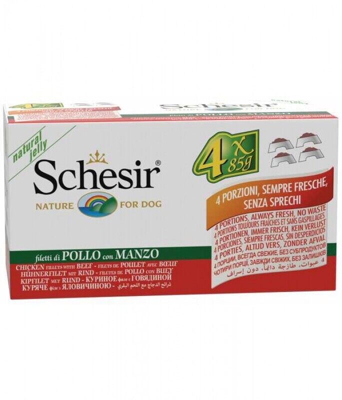 

Schesir Dog - Variety Pack - Chicken Fillets With Beef - Can - 4*85g