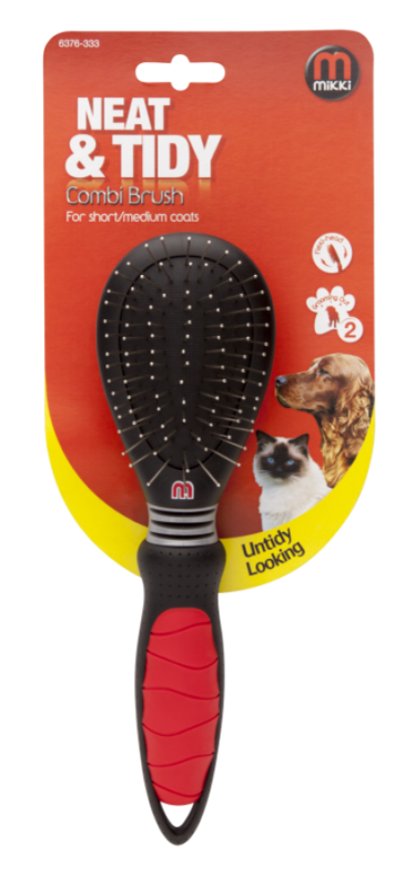 

mikki Combi Brush For Short & Medium Coat - Dual Sided - Black & Red - L