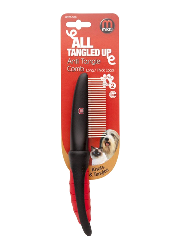 Mikki Thick Coat Anti Tangle Comb, Medium, Black/Red