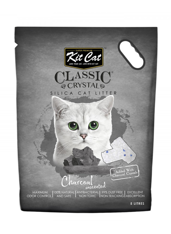Kit Cat Classic Crystal Charcoal Unscented Cat Litter, 5 Liter, White