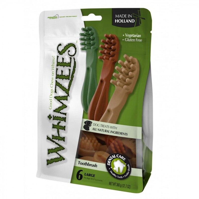 

Whimzees STAR Toothbrush Dog Treat - Mix Brown / Green / Orange - L - 6pcs