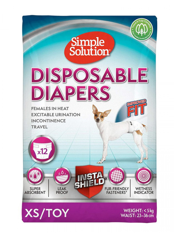 Simple Solution Dog Disposable Diapers, Extra Small, 12 Pieces, White