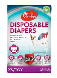 Simple Solution Dog Disposable Diapers, Extra Small, 12 Pieces, White