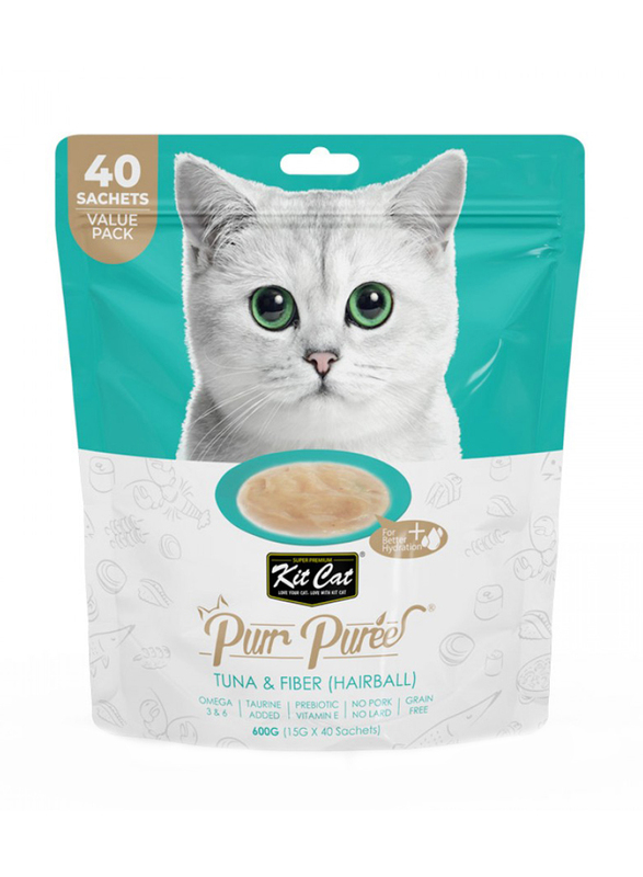 KitCat Tuna & Fiber Hairball Wet Cat Food, 40 x 15g