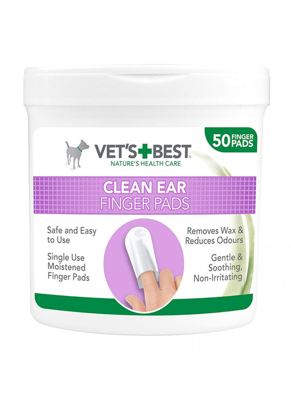 Vet's Best Clean Ear Finger Wipes, 50 Pieces, White