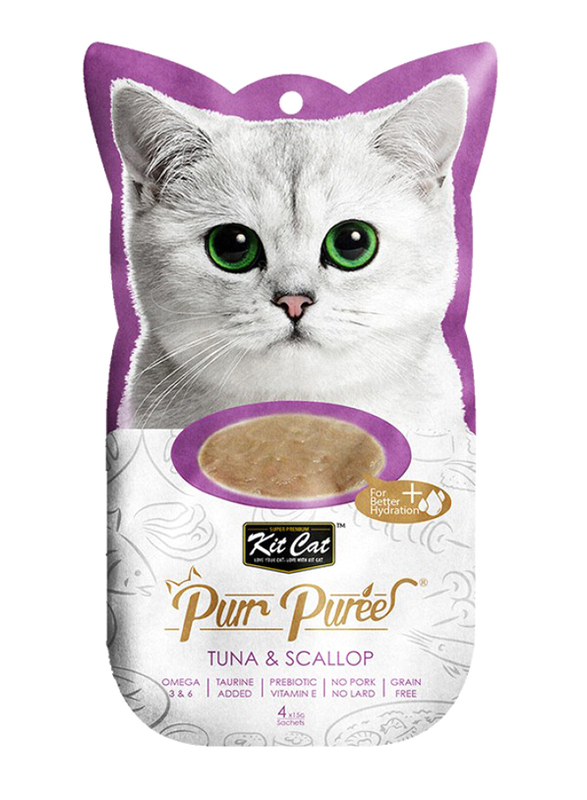 KitCat Puree Tuna & Scallop Wet Cat Food, 4 x15g