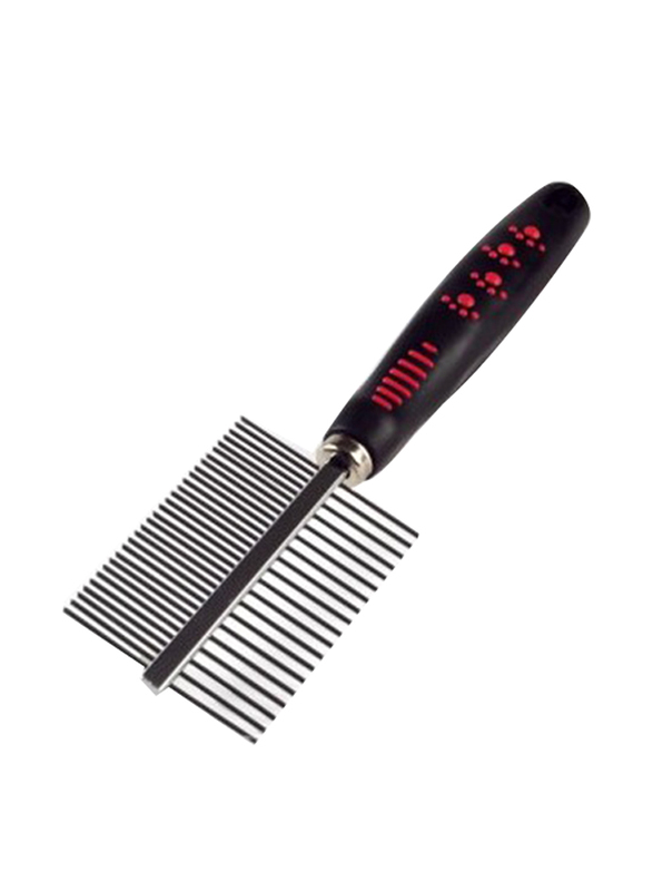 Padovan Double Pet Comb Close Grip with Handle, Medium, Red/Black