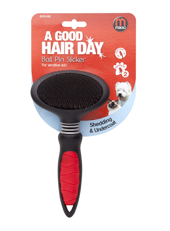 

Mikki Shedding & Undercoat Comb Ball Pin Slicker for Sensetive Skin, Small, Black/Red