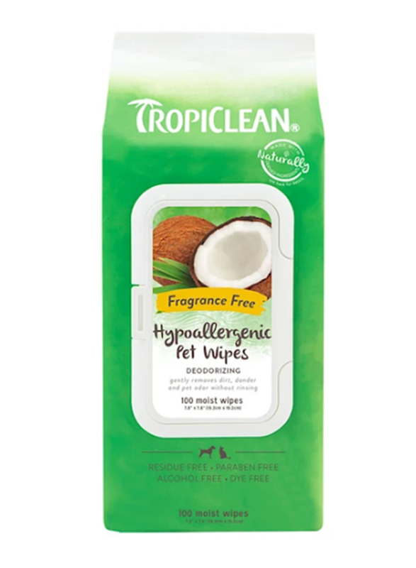 Tropiclean Hypoallergic Pet Wipes, 100 Pieces, Green