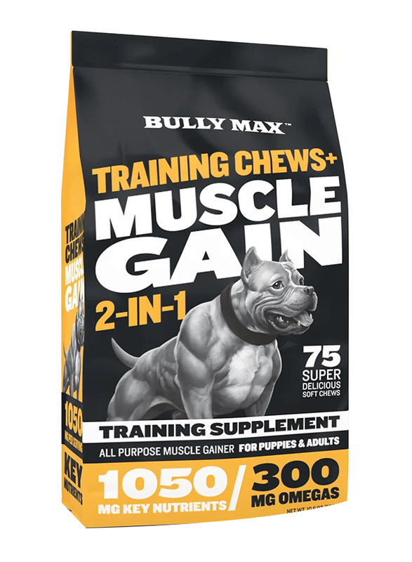 Bully Max Training Chews + Muscle Gain 2in1 Dog Supplement, 300g, Multicolour