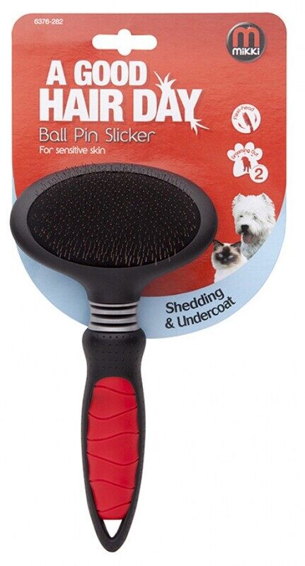 

mikki Comb Ball Pin Slicker For SENSETIVE Skin - Shedding & Undercoat - Black & Red - S