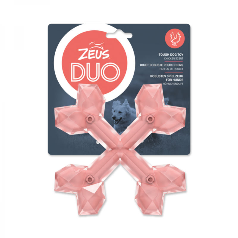 

Zeus Dog Toy Duo Cross with Chicken Scent - Pink - 15cm