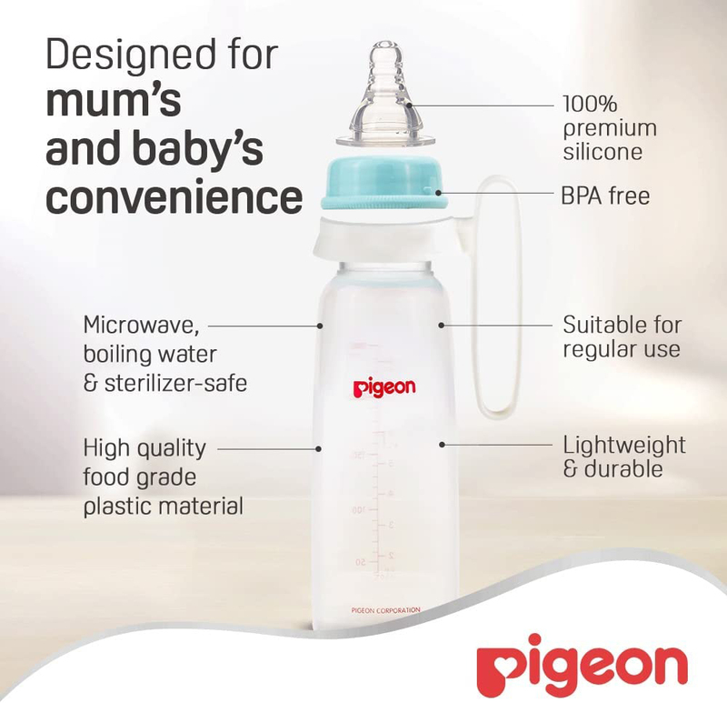Pigeon Plastic Feeding Bottle with Handle, 240ml, White
