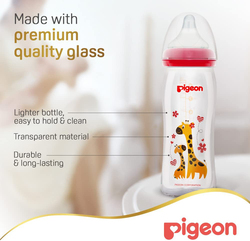 Pigeon Glass Wide Neck Decorated Glass Bottle, 240ml, Red