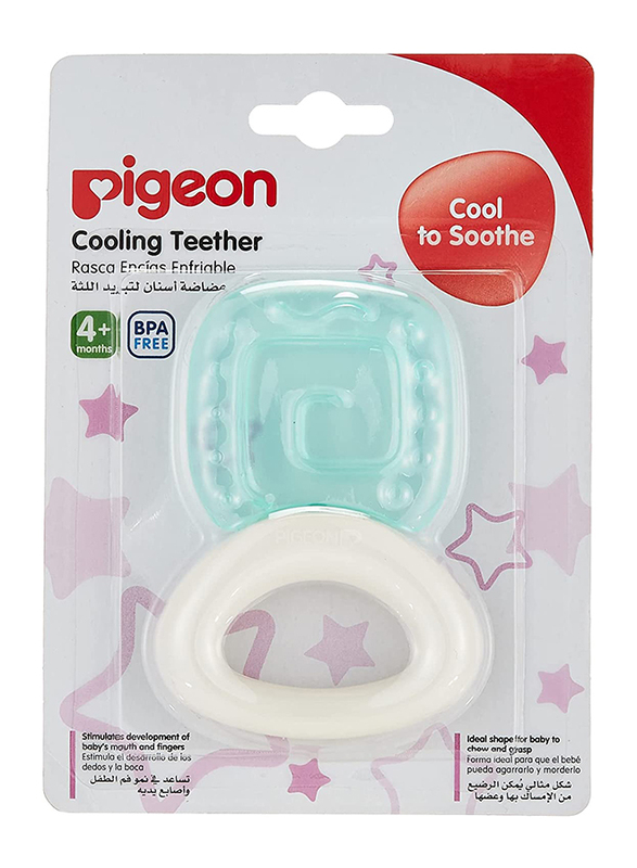 Pigeon Square Cooling Teether, Aqua/White