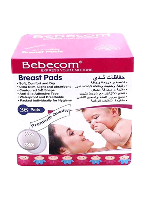 Bebecom Breast Pads, 36 Pieces, White