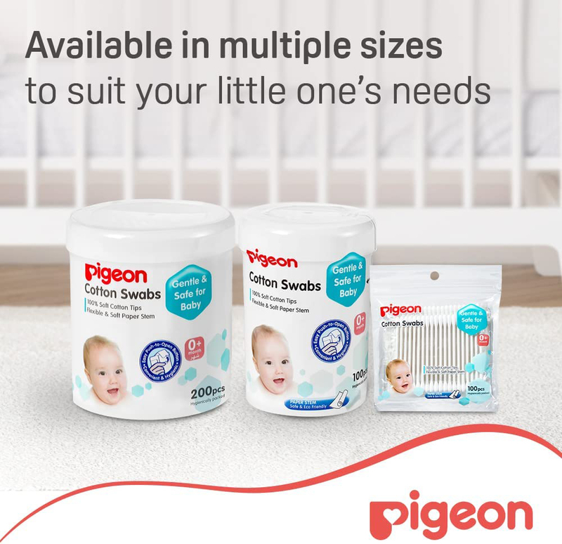 Pigeon 200-Piece Cotton Swabs Soft Paper Stem for Kids