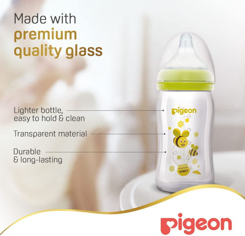 Pigeon Glass Wide Neck Decorated Glass Bottle, 160ml, Clear