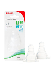 Pigeon Slim Neck Type Peristaltic Nipple Blister, 2 Pieces, Large, Clear