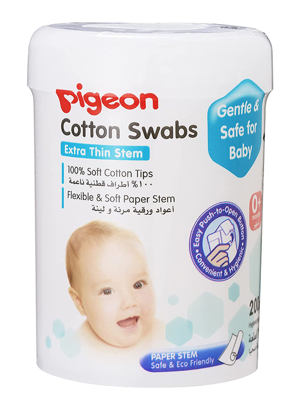 Pigeon 200-Piece Cotton Swabs Extra Thin Stem for Kids