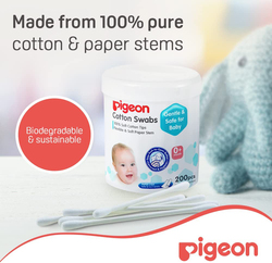 Pigeon 200-Piece Cotton Swabs Soft Paper Stem for Kids