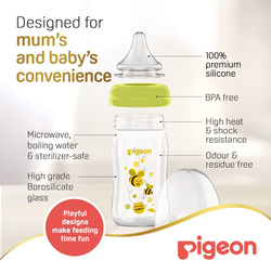 Pigeon Glass Wide Neck Decorated Glass Bottle, 160ml, Clear