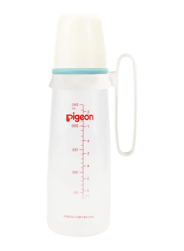 Pigeon Plastic Feeding Bottle with Handle, 240ml, White