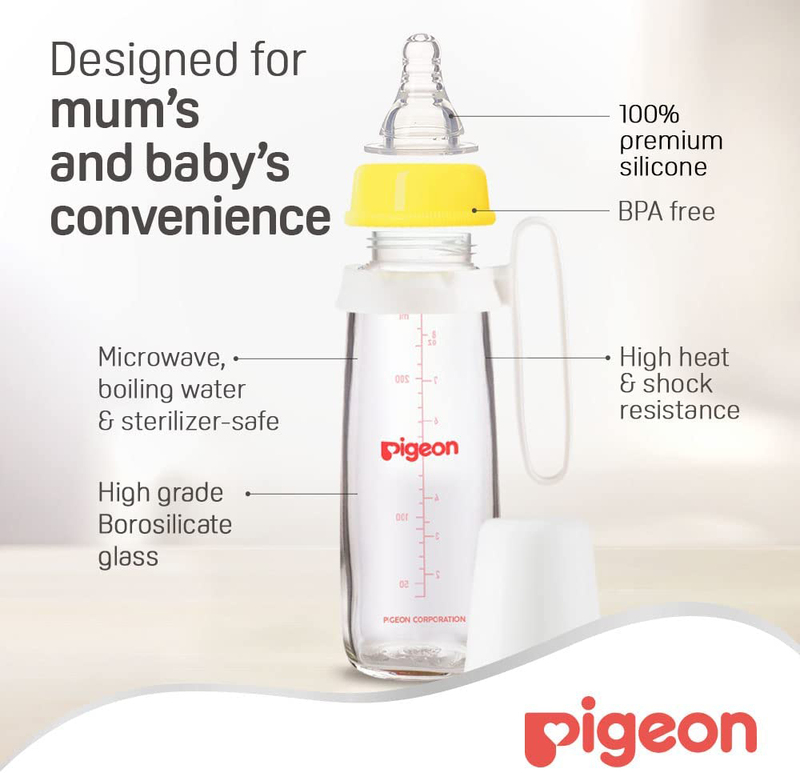 Pigeon Glass Bottle with Handle, 240ml, White