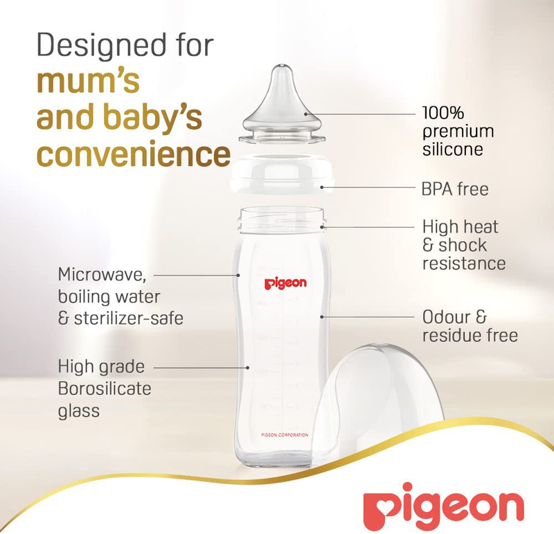 Pigeon Glass Feeding K-8 Bottle with Transparent Cap, 240ml, Clear
