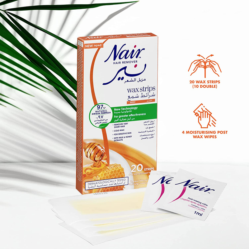 Nair Milk & Honey Body Wax Strips, 20 Strips