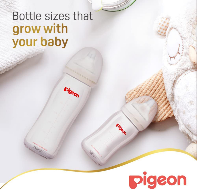 Pigeon Soft Touch Wide Neck Glass Bottle, 240ml, Clear