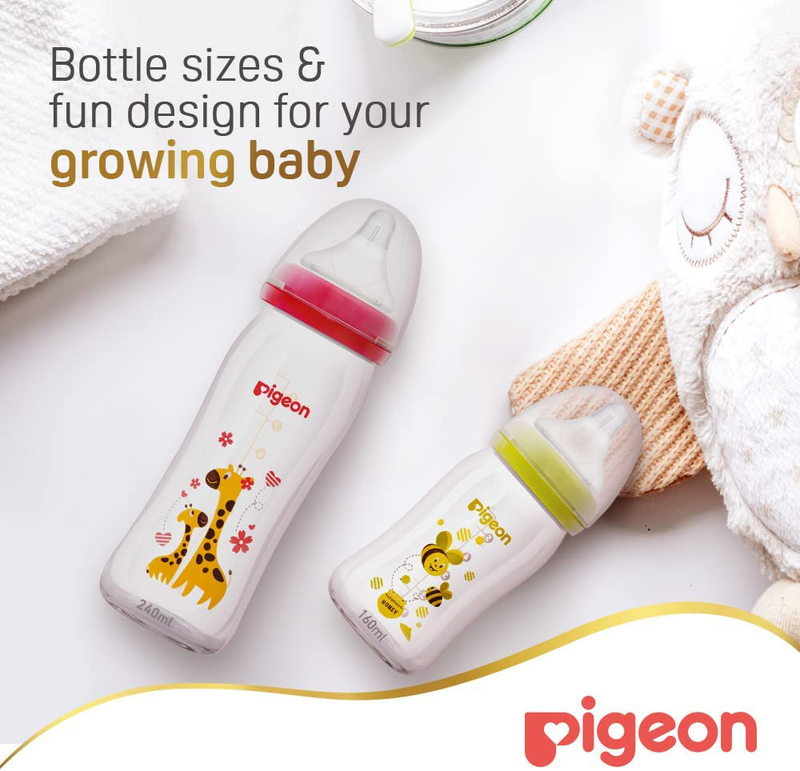 Pigeon Glass Wide Neck Decorated Glass Bottle, 160ml, Clear