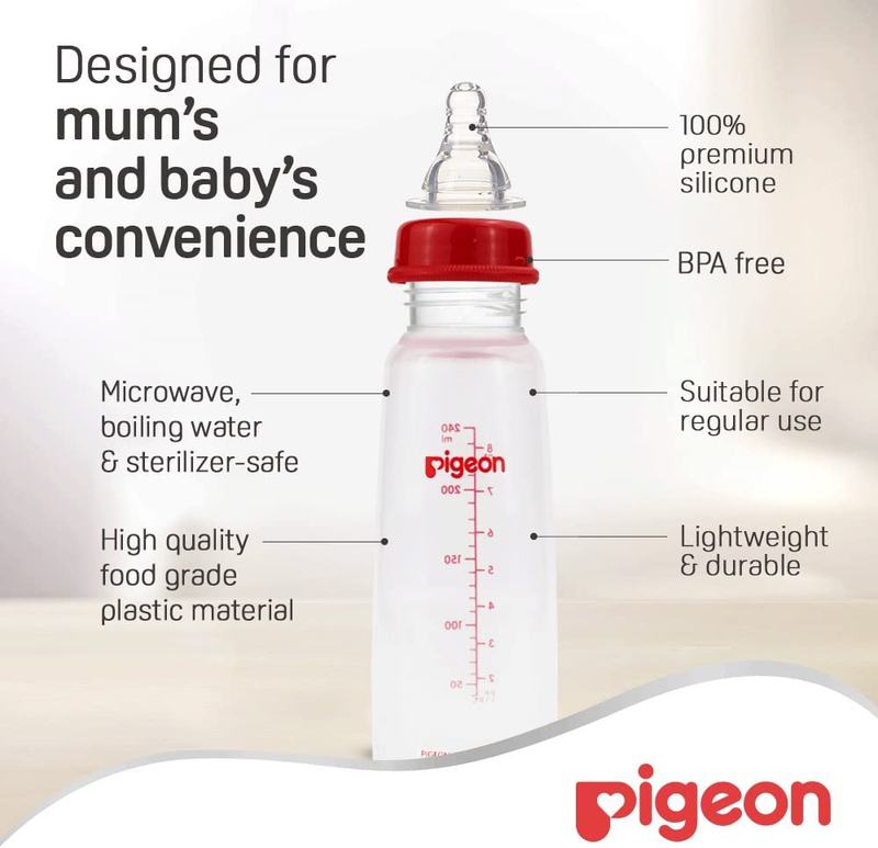 Pigeon Plastic Feeding Bottle with Cap, Kp-8, 240ml, Red