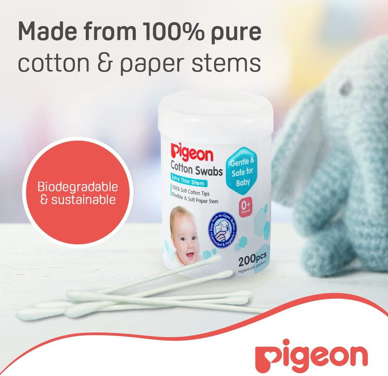 Pigeon 200-Piece Cotton Swabs Extra Thin Stem for Kids