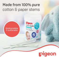 Pigeon 200-Piece Cotton Swabs Extra Thin Stem for Kids