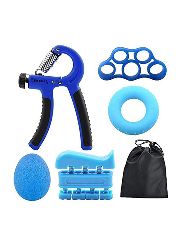 Ultimax Hand Grip Strengthener Set with Storage Pouch, Hand Finger Exerciser, Adjustable Hand Gripper, 5 Finger Stretcher, Hand Therapy Ball, Grip Exercise Ring, 6 Piece, Blue