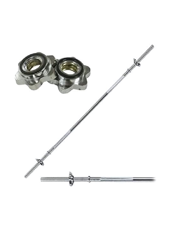 Ultimax Barbell Weight Bar with Spinlock Nuts, 120cm, Silver