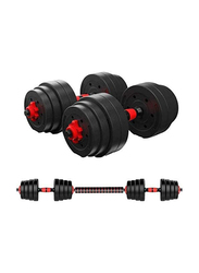 Ultimax Weightlifting Fitness Black Cement Steel Rubber Adjustable Dumbbell With Connecting Rod/Barbell Set 2 In 1, 20Kg, Black