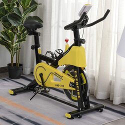 ULTIMAX Stationary Exercise Bike 6kg Flywheel Indoor Gym Office Cycling Cardio Workout Fitness Bike Adjustable Resistance LCD Monitor Pad and Bottle Holder Yellow