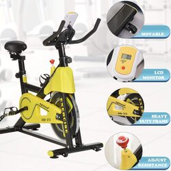 ULTIMAX Stationary Exercise Bike 6kg Flywheel Indoor Gym Office Cycling Cardio Workout Fitness Bike Adjustable Resistance LCD Monitor Pad and Bottle Holder Yellow