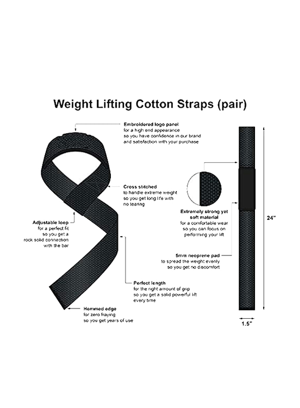 Ultimax Neoprene Padded Weight Lifting Straps for Crossfit Wrist Support, 2 Piece, Black