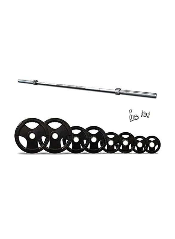 

Ultimax 6-Feet Olympic Barbell Bar with Tri-Grip Rubber Plate Set for Body Pump Home Gym, 80Kg, Silver