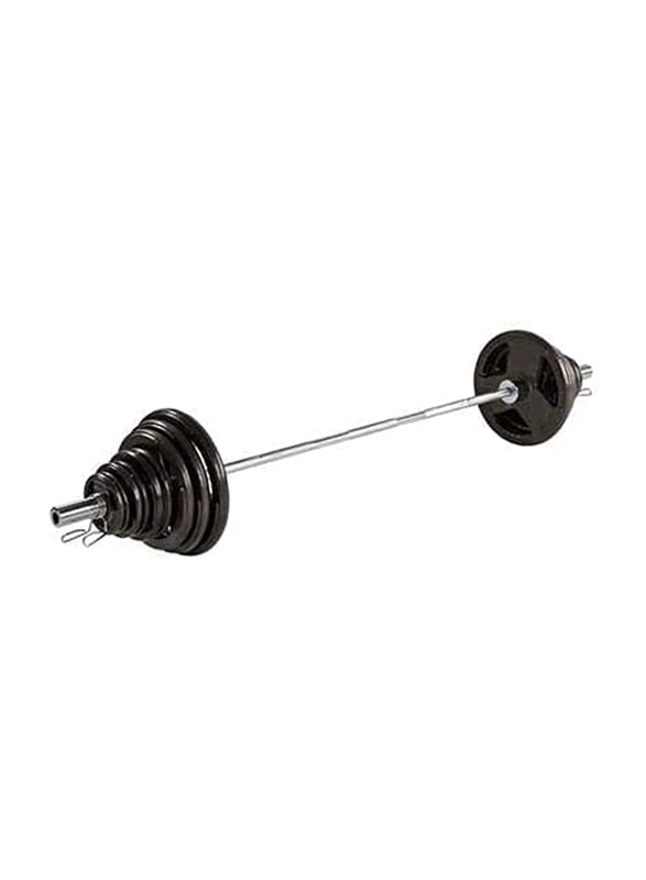 Ultimax 6-Feet Olympic Barbell Bar with Tri-Grip Rubber Plate Set for Body Pump Home Gym, 80Kg, Silver