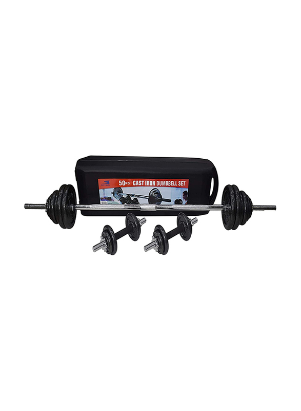 Ultimax Dumbbell Set with Carrying Box Dumbbell and Barbell Set for Gym and Home Fitness, 50Kg, Black