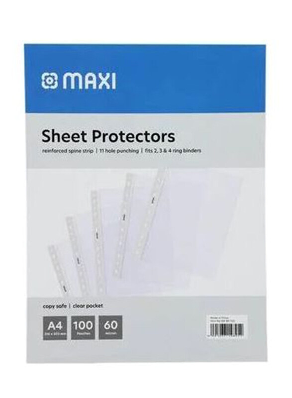 Maxi Sheet Protectors, 60 Mic, 100 Pieces, Clear