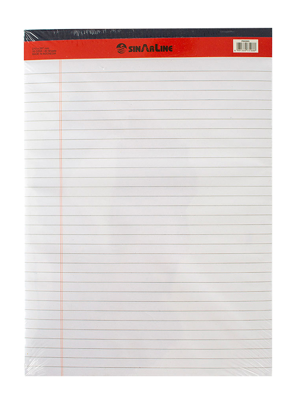 Sinarline Legalpad Notebook, 40 Sheets, 56 GSM, A4 Size, Pack of 10, White