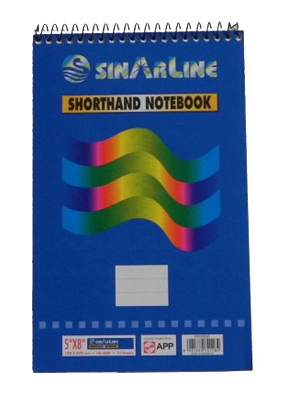 Sinarline Shorthand Notebook, 70 Sheets, 56 GSM, 5 x 8 Inch, Blue