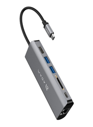 Adam Elements USB-C Hub with Two USB 3.1 Type-A ports, USB 3.1 Type-C, HDMI, Ethernet, & SD Card Reader Port, Grey